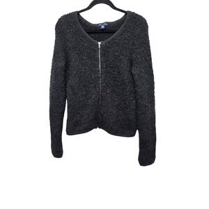 Gap Alpaca Wool Blend Charcoal Gray Fuzzy Zip-Up Cardigan Sweater S